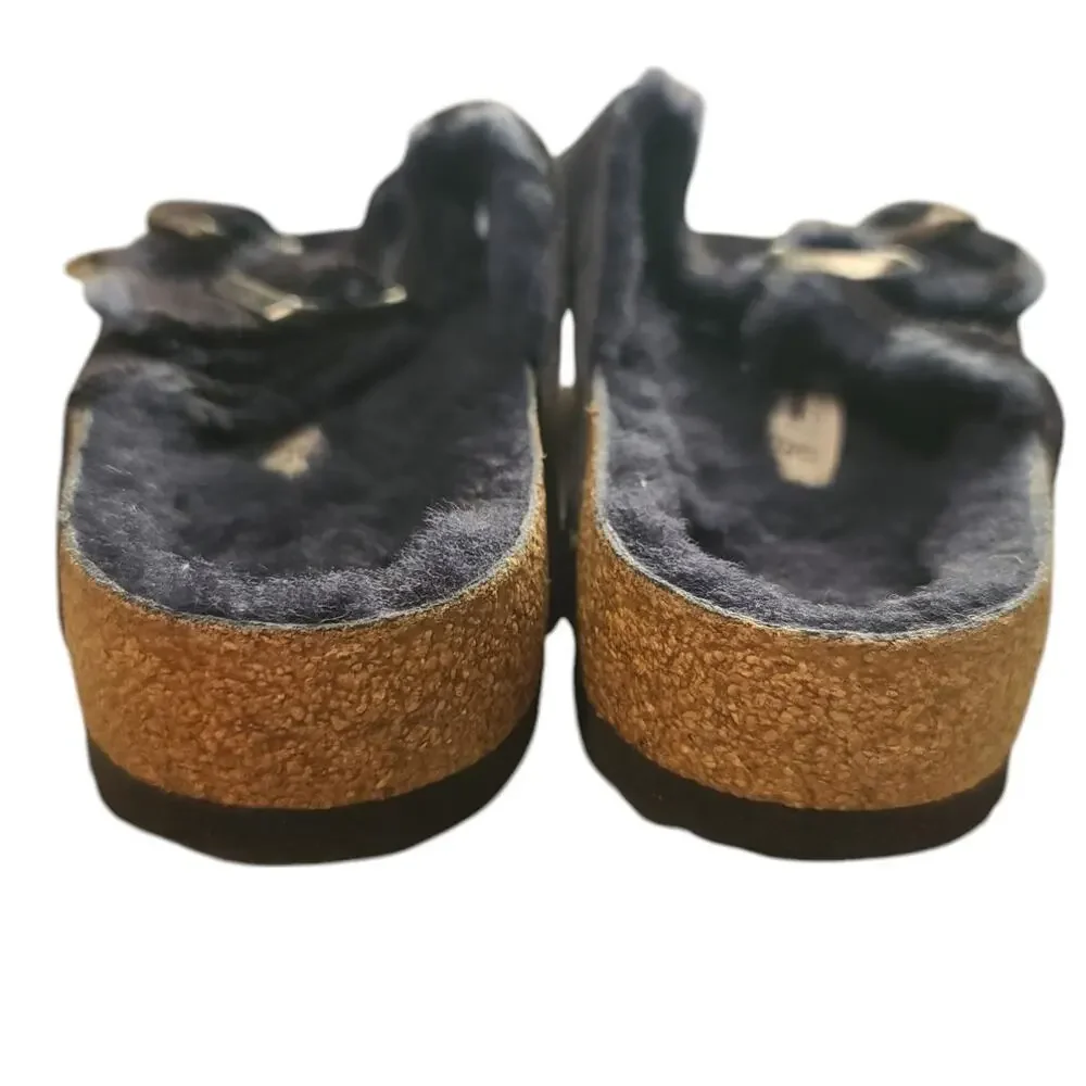 Birkenstock Navy Arizona Shearling Suede Leather Sandals 42 - Picture 4 of 9